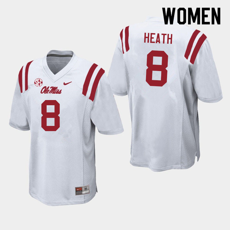 Women #8 Malik Heath Ole Miss Rebels College Football Jerseys Sale-White - Click Image to Close